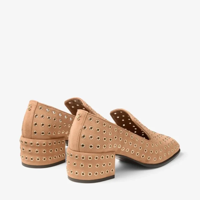 Papuci Eliot 45 F din piele de căprioară de culoare caramel cu ochiuri Papuci Eliot 45 F din piele de căprioară de culoare caramel cu ochiuri