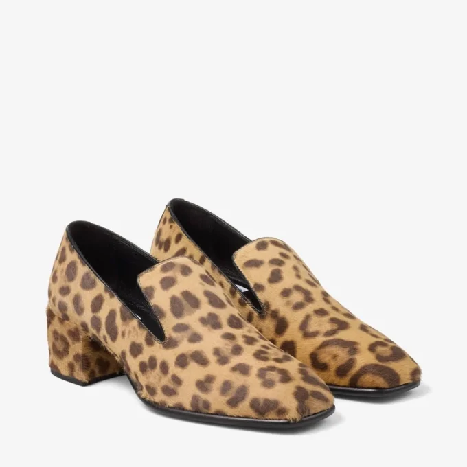 Papuci Eliot 45 Papuci din piele de ponei cu imprimeu leopard natural Papuci Eliot 45 Papuci din piele de ponei cu imprimeu leopard natural