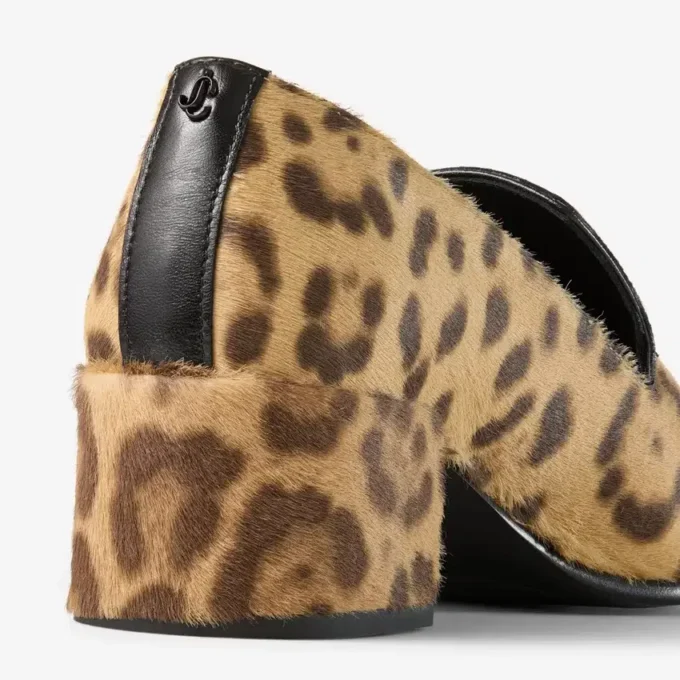 Papuci Eliot 45 Papuci din piele de ponei cu imprimeu leopard natural Papuci Eliot 45 Papuci din piele de ponei cu imprimeu leopard natural