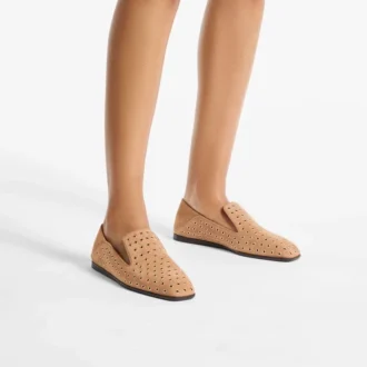 Papuci Eliot F Papuci din piele de căprioară de culoare caramel cu ochiuri