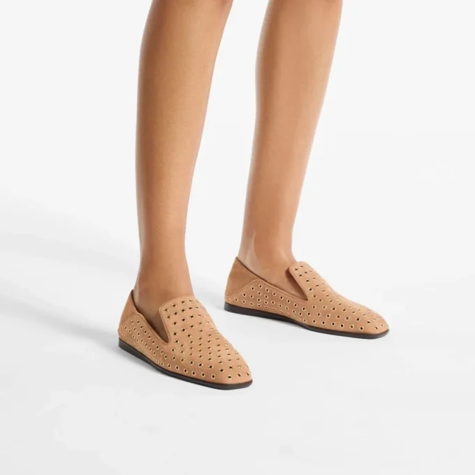 Papuci Eliot F Papuci din piele de căprioară de culoare caramel cu ochiuri Papuci Eliot F Papuci din piele de căprioară de culoare caramel cu ochiuri