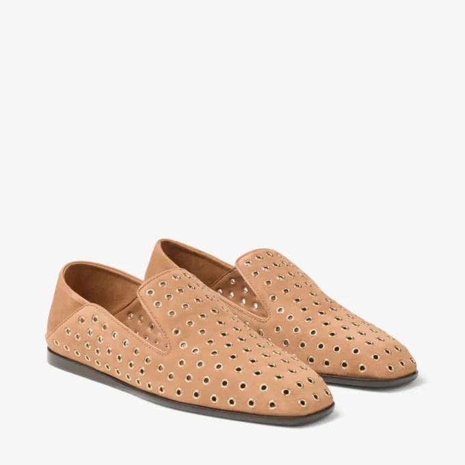 Papuci Eliot F Papuci din piele de căprioară de culoare caramel cu ochiuri Papuci Eliot F Papuci din piele de căprioară de culoare caramel cu ochiuri