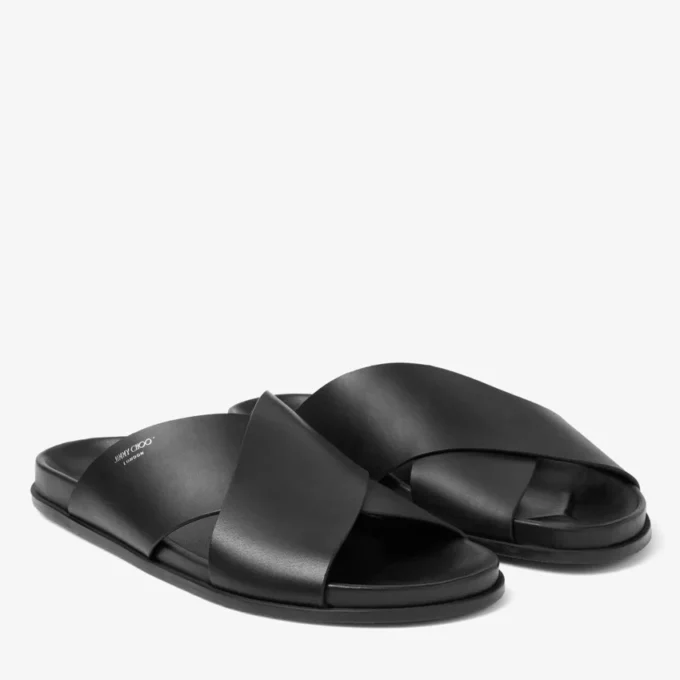 Papuci Sol Slide din piele Vachetta neagră