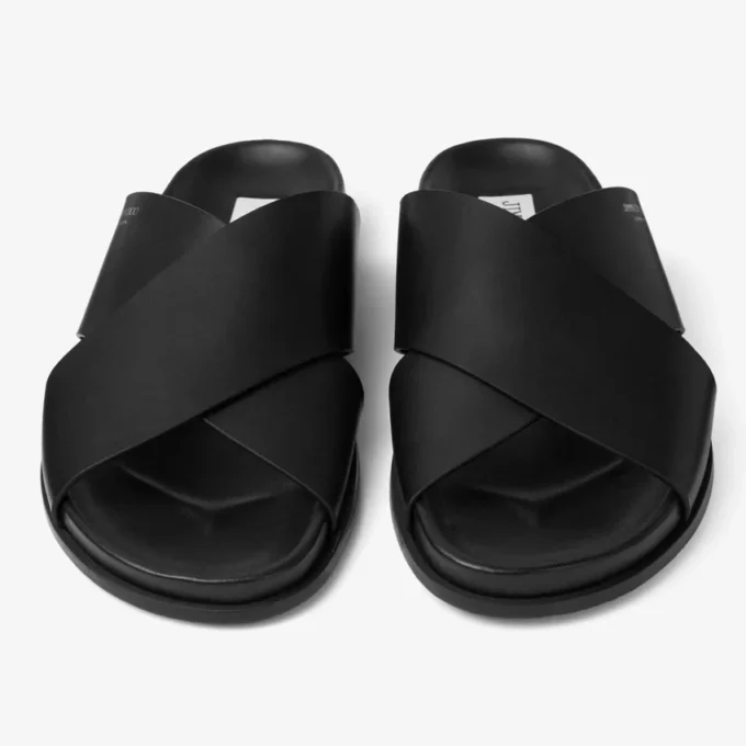 Papuci Sol Slide din piele Vachetta neagră