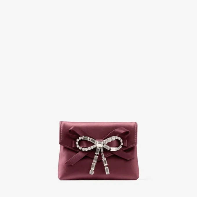 Portcard moale cu lanț Portcard din satin de culoare merlot închis cu fundă cu cristale Portcard moale cu lanț Portcard din satin de culoare merlot închis cu fundă cu cristale