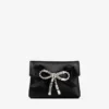 Portcard moale cu lanț Portcard din satin negru cu fundă cu cristale Portcard moale cu lanț Portcard din satin negru cu fundă cu cristale