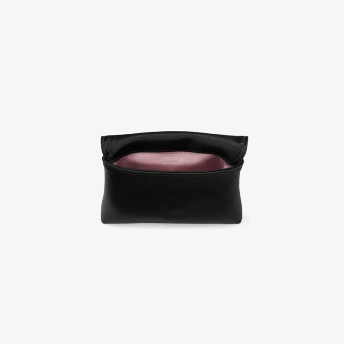 Portcard moale cu lanț Portcard din satin negru cu fundă cu cristale Portcard moale cu lanț Portcard din satin negru cu fundă cu cristale