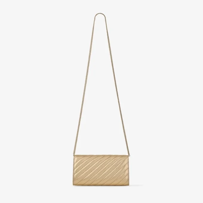 Portofel Curve cu lanț Clutch din piele metalizată matlasată auriu strălucitor Portofel Curve cu lanț Clutch din piele metalizată matlasată auriu strălucitor