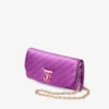 Portofel Curve cu lanț Lanț de portofel din satin matlasat Violet Orchid cu bară Jc din cristal Portofel Curve cu lanț Lanț de portofel din satin matlasat Violet Orchid cu bară Jc din cristal