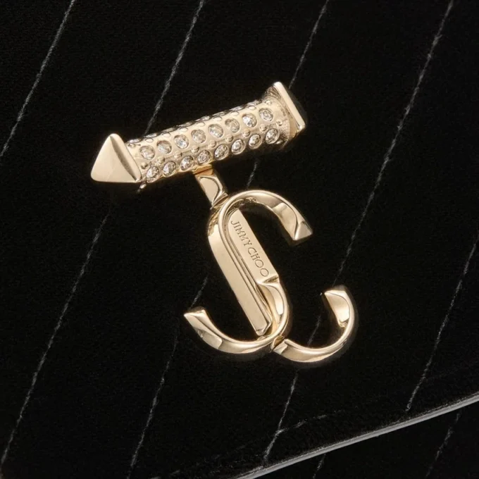 Portofel Curve cu lanț Mini geantă din catifea matlasată neagră cu bară Jc cu cristale