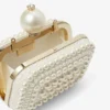 Pungă de mână Micro Cloud din piele de căprioară albă, cu ornamente din perle pe toată suprafața Pungă de mână Micro Cloud din piele de căprioară albă, cu ornamente din perle pe toată suprafața