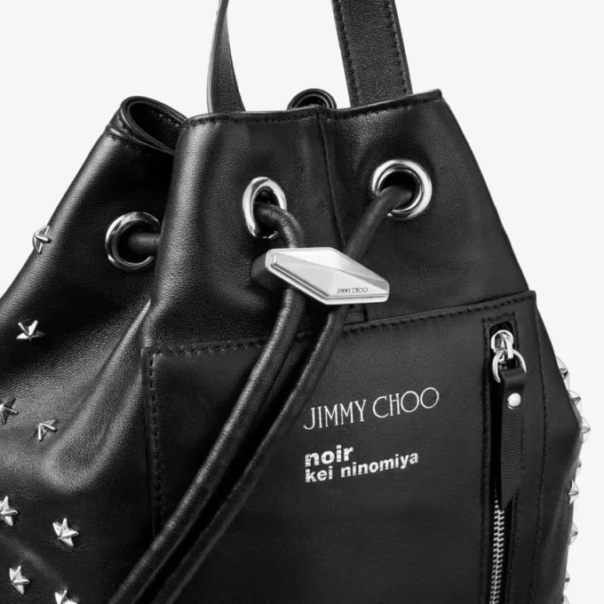 Rucsac Jimmy Choo Noir Kei Ninomiya Rucsac din piele Nappa neagră cu ornamente metalice în formă de stele