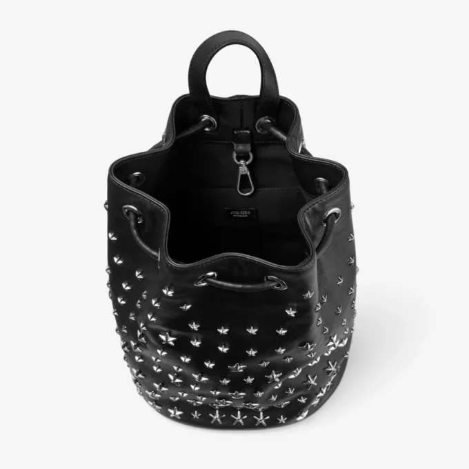 Rucsac Jimmy Choo Noir Kei Ninomiya Rucsac din piele Nappa neagră cu ornamente metalice în formă de stele
