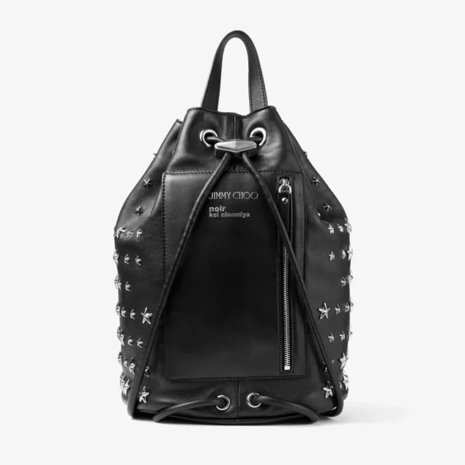 Rucsac Jimmy Choo Noir Kei Ninomiya Rucsac din piele Nappa neagră cu ornamente metalice în formă de stele