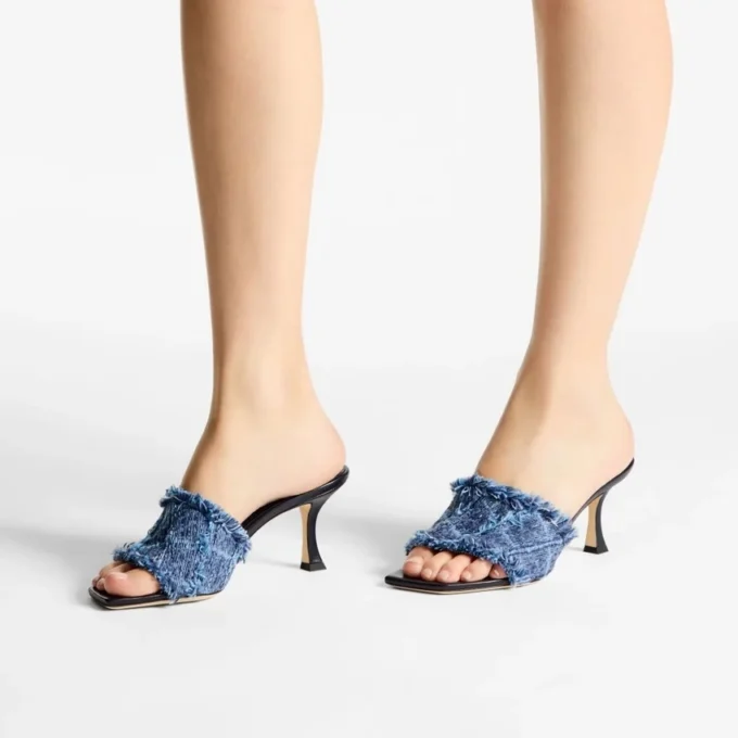Sandale Alexia 70 din denim cu model în cruciulițe Sandale Alexia 70 din denim cu model în cruciulițe