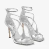 Sandale Azia 95 din piele metalică lichidă argintie Sandale Azia 95 din piele metalică lichidă argintie