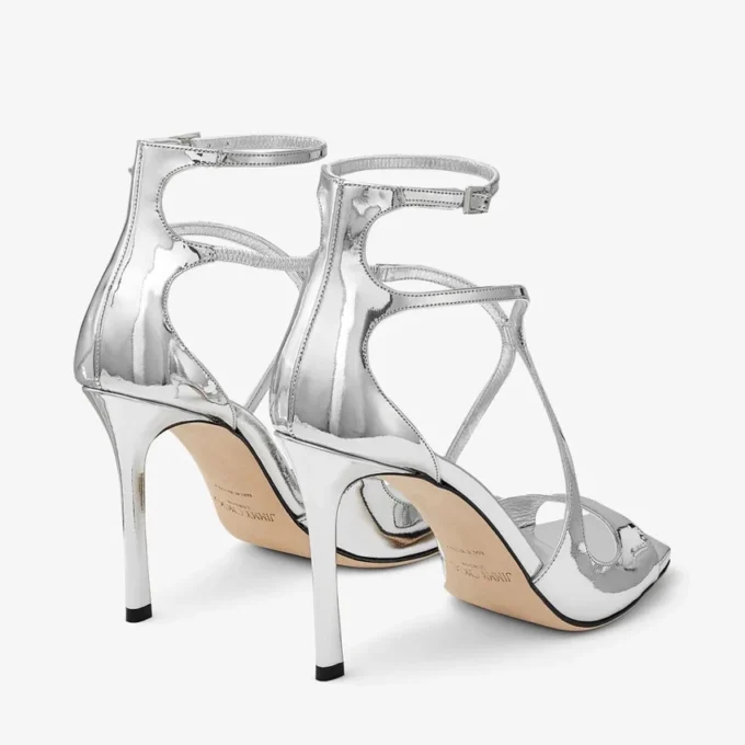Sandale Azia 95 din piele metalică lichidă argintie Sandale Azia 95 din piele metalică lichidă argintie