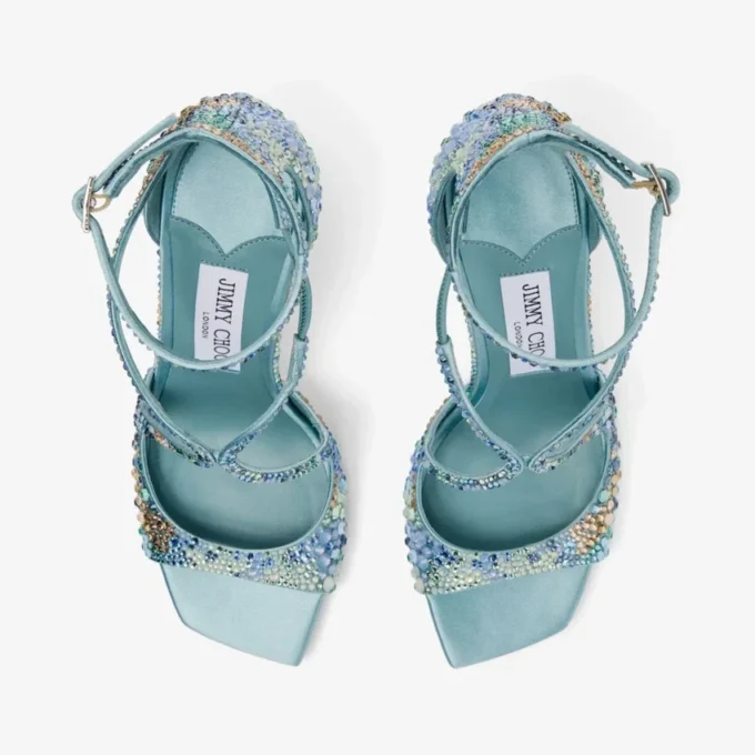 Sandale Azia 95 Sky Mix din satin cu ornamente din cristale multiple Sandale Azia 95 Sky Mix din satin cu ornamente din cristale multiple