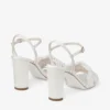Sandale Cary 85 din satin ivoriu cu toc gros și ornamente din perle Sandale Cary 85 din satin ivoriu cu toc gros și ornamente din perle