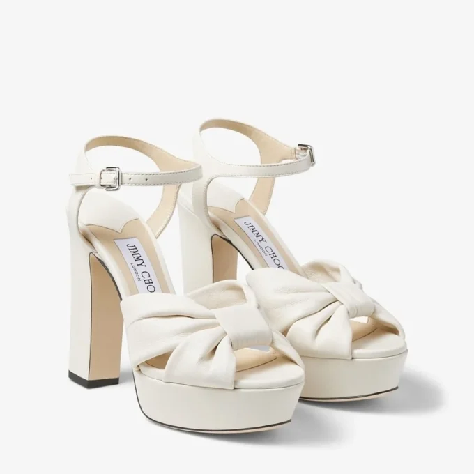 Sandale cu platformă Heloise 120 din piele nappa de culoare latte Sandale cu platformă Heloise 120 din piele nappa de culoare latte