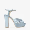 Sandale cu platformă Heloise 120 din satin albastru gheață Sandale cu platformă Heloise 120 din satin albastru gheață
