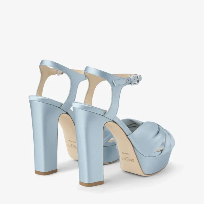 Sandale cu platformă Heloise 120 din satin albastru gheață Sandale cu platformă Heloise 120 din satin albastru gheață