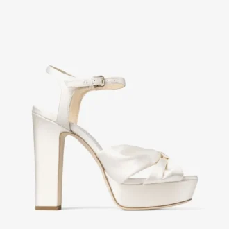 Sandale cu platformă Heloise 120 din satin de culoare ivoriu