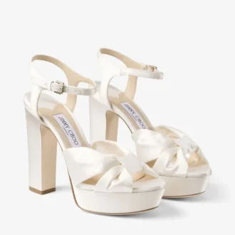 Sandale cu platformă Heloise 120 din satin de culoare ivoriu