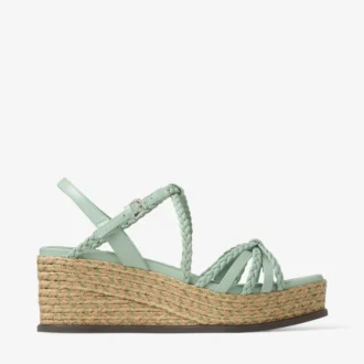 Sandale cu platformă Nyra 60 din piele Nappa verde