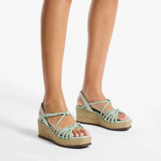 Sandale cu platformă Nyra 60 din piele Nappa verde