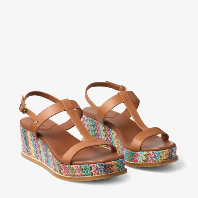 Sandale cu platformă Theia 60 din rafie multicoloră în model chevron Sandale cu platformă Theia 60 din rafie multicoloră în model chevron