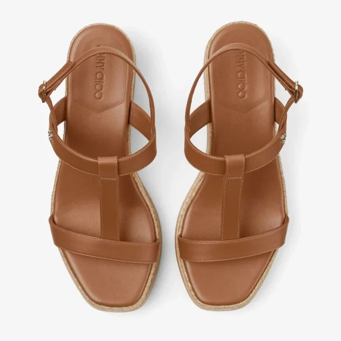 Sandale cu platformă Theia Wedge 60 din piele maro Sandale cu platformă Theia Wedge 60 din piele maro