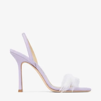 Sandale din piele de căprioară liliac „72138” cu ornamente din pene Sandale din piele de căprioară liliac „72138” cu ornamente din pene