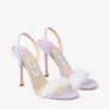 Sandale din piele de căprioară liliac „72138” cu ornamente din pene Sandale din piele de căprioară liliac „72138” cu ornamente din pene