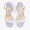 Sandale din piele de căprioară liliac „72138” cu ornamente din pene Sandale din piele de căprioară liliac „72138” cu ornamente din pene