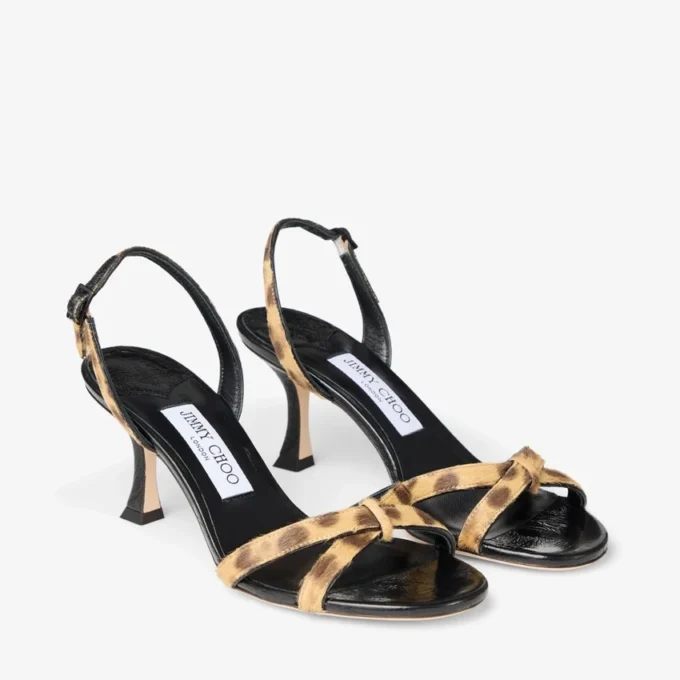 Sandale Elsy 70 din piele de ponei cu imprimeu leopard natural