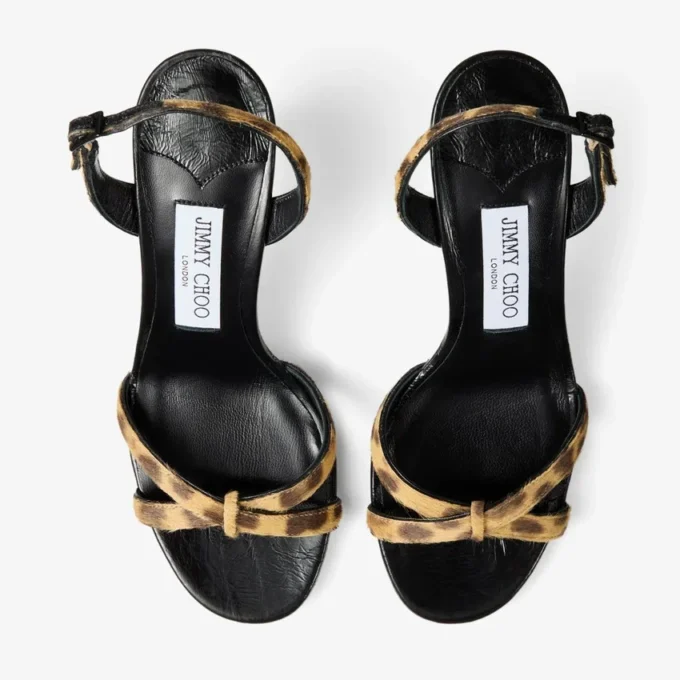 Sandale Elsy 70 din piele de ponei cu imprimeu leopard natural