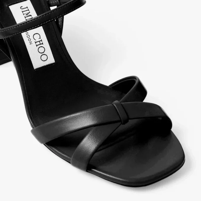 Sandale Elsy cu toc gros de 85 mm din piele nappa neagră