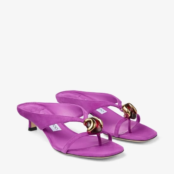 Sandale Emeri Stone 35 din piele de căprioară violet orhidee și chihlimbar închis Sandale Emeri Stone 35 din piele de căprioară violet orhidee și chihlimbar închis