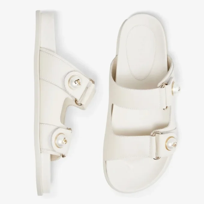 Sandale Fayence din piele Latte, fără toc, cu ornamente din perle Sandale Fayence din piele Latte, fără toc, cu ornamente din perle