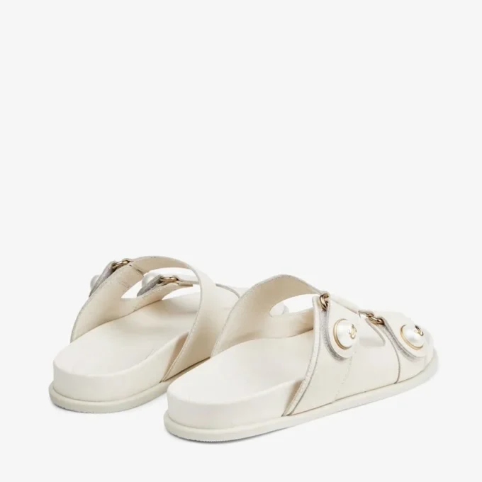 Sandale Fayence din piele Latte, fără toc, cu ornamente din perle Sandale Fayence din piele Latte, fără toc, cu ornamente din perle