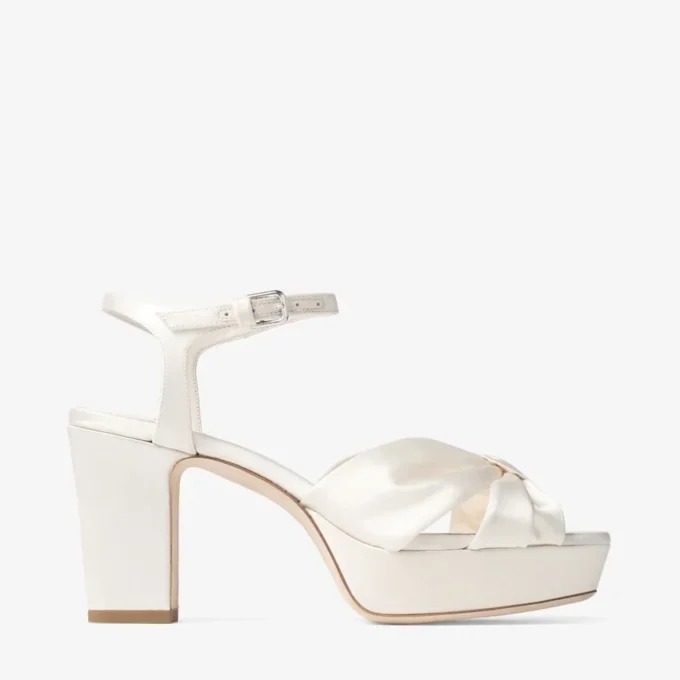 Sandale Heloise 80 din satin de culoare ivoriu