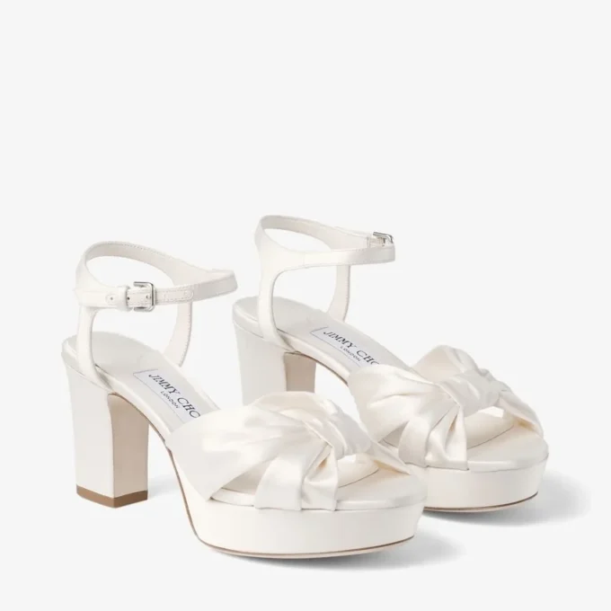 Sandale Heloise 80 din satin de culoare ivoriu
