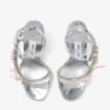 Sandale Lula 100 din piele Liquid Metal argintie și Macaron cu funde din catifea Sandale Lula 100 din piele Liquid Metal argintie și Macaron cu funde din catifea