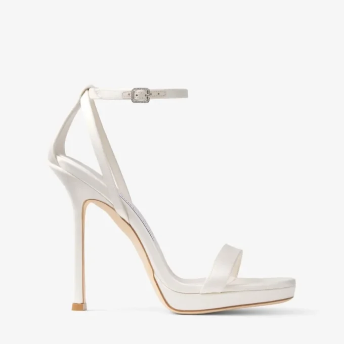Sandale Moza Platform 120 din satin de culoare ivoriu