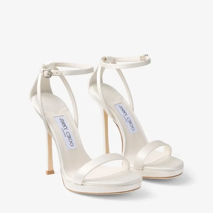 Sandale Moza Platform 120 din satin de culoare ivoriu