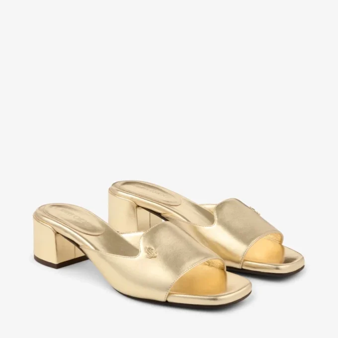 Sandale mule Dina 45 din piele metalizată aurie Sandale mule Dina 45 din piele metalizată aurie