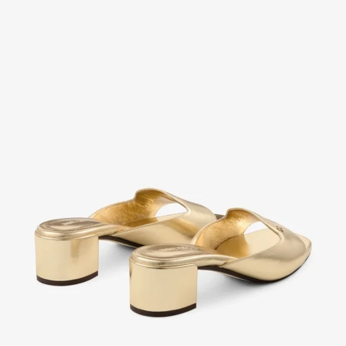 Sandale mule Dina 45 din piele metalizată aurie Sandale mule Dina 45 din piele metalizată aurie