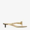Sandale mule Liss 35 din piele nappa metalizată aurie cu fundă