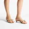 Sandale mule Liss 35 din piele nappa metalizată aurie cu fundă